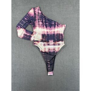 Pretty‎ Little Thing Bodysuit Womens XS Purple Tie Dye One Shoulder Y2K Festival